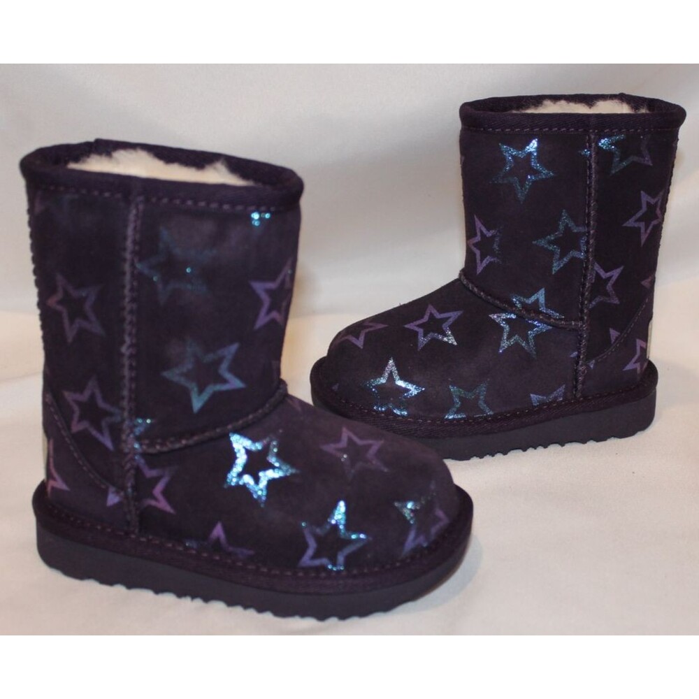NIB UGG‎ TODDLER CLASSIC SHORTS STARS SUEDE SHEARLING LINED BOOTS PURPLE 6